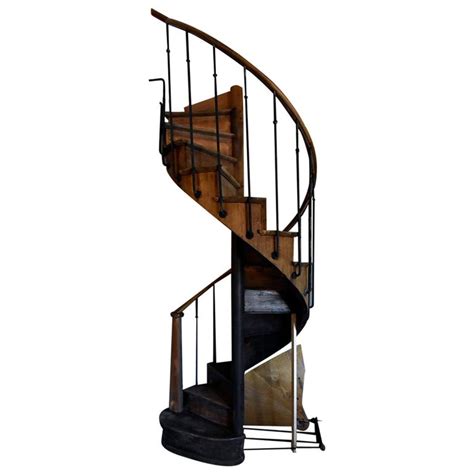 Wooden Spiral Staircase With Wrought Iron Balusters 19th Century At