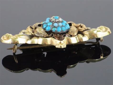 Rare Antique Victorian C1850 Austro Hungarian Turquoise 18k Gold Brooch