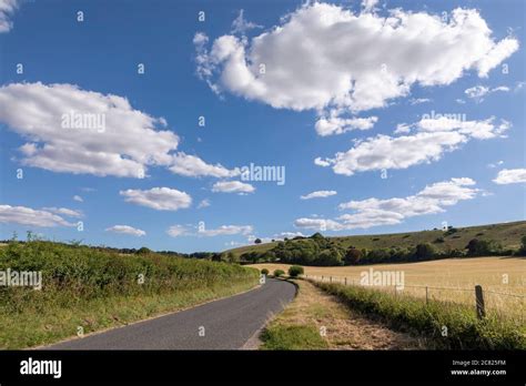 Quiet Country Lane Passing Through Farmland In The Meon Valley A