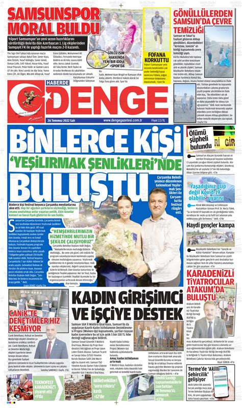 26 Temmuz 2022 tarihli Samsun Denge Gazete Manşetleri