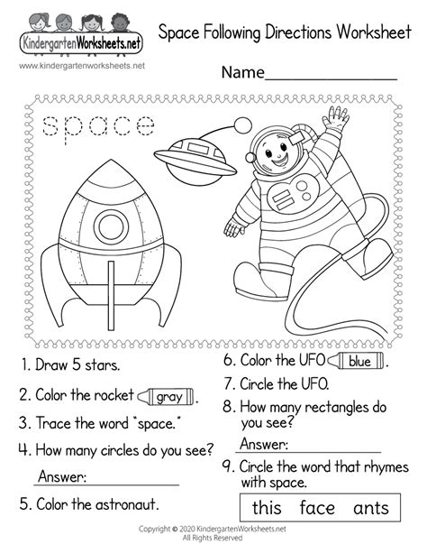 Following Directions Worksheets Kindergarten Printable Kindergarten