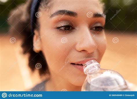 Pretty Young Girl Drinking Water After Exercising Stock Image Image
