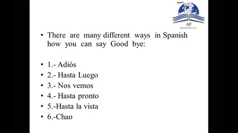 How To Say Goodbye In Spanish Youtube