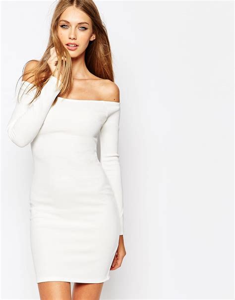 Missguided Off The Shoulder White Bodycon Dress At Asos Com Bodycon