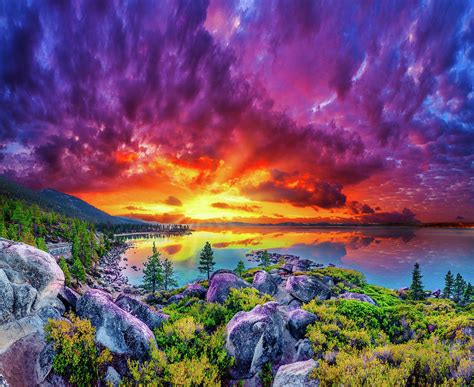 Beautiful Purple Sunset Rocky Lake Tahoe Photograph By Eszra Tanner