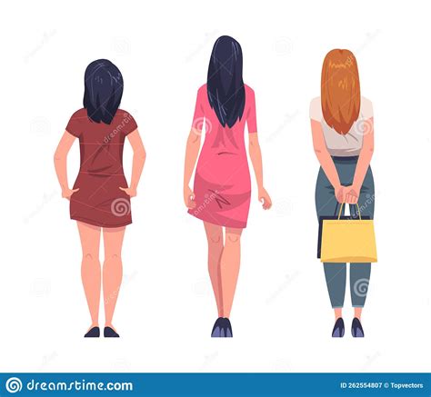 woman character standing back view vector illustration set stock vector illustration of foot