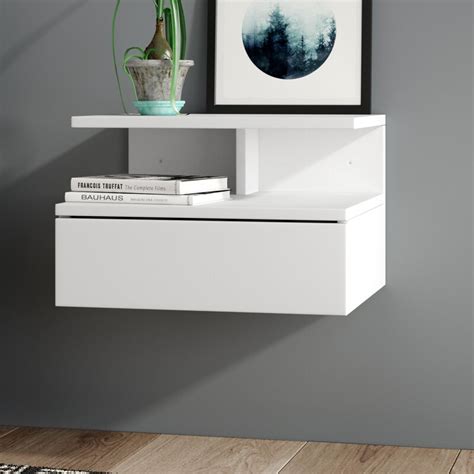 White Wall Mounted Bedside Table Cabinet Nightstand With 1