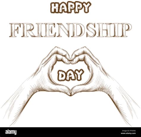 Friendship Day Card Vector Hands Forming A Heart Shape Line Art