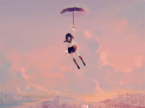 1600x1200 Anime Girl Flying With Umbrella 4k 1600x1200 Resolution Hd 4k Wallpapers Images
