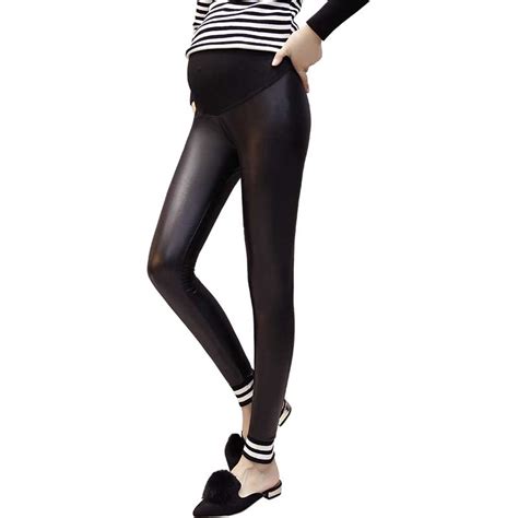 Buy Pengpious 2018 Autumn Stretch Pregnant Women Pu Leather Pants Maternity
