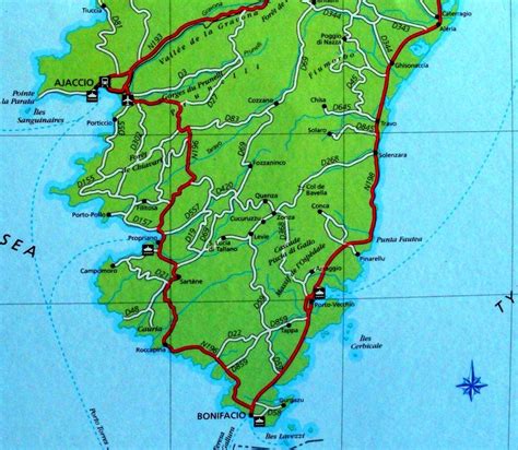 Tourists Road Map Of South Corsica With Bonifacio Corsica France