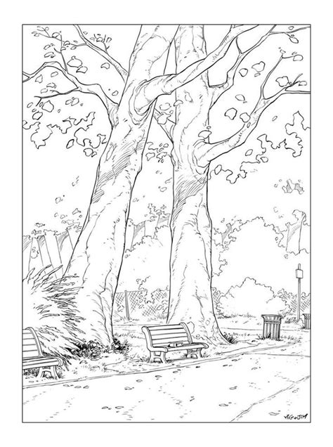 Park Bench By The Trees In 2020 Landscape Drawings Drawings Tree
