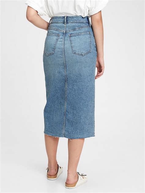 Denim Midi Pencil Skirt With Washwell Gap