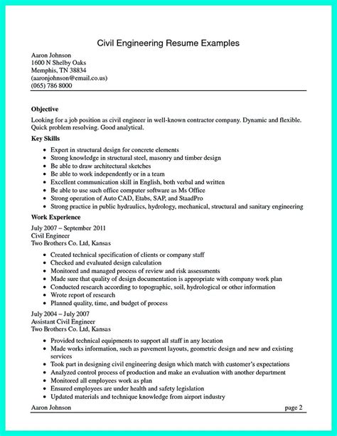 Civil engineers are typically involved in the designing and management of construction projects, particularly as it relates to use concrete, quantifiable examples as often as possible when describing past projects. There are so many Civil engineering resume samples you can ...