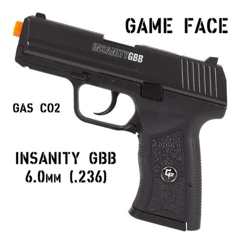 Airsoft Blowback Gás Co2 Pistola Insanity Game Face Crosman