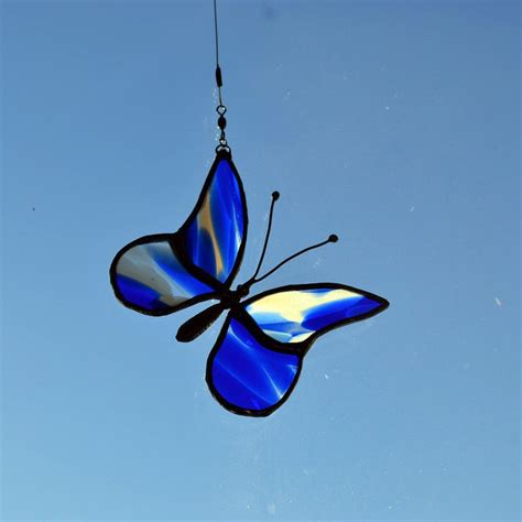 Stained Glass Blue White Butterfly Ornament Etsy Stained Glass