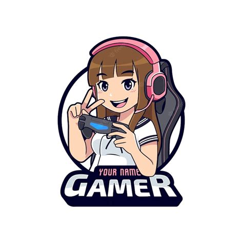 Premium Vector Cute Gamer Character Mascot Logo Gamer Girl Cartoon