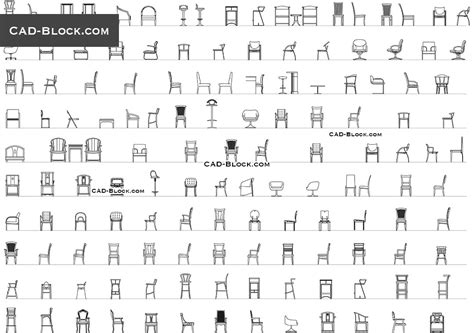 2 seat, 3 seat, 4 seat. Chairs CAD Block free, drawings download