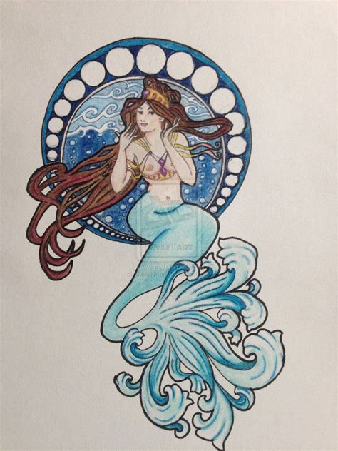 15 simple and traditional mermaid tattoo designs. Mucha style mermaid tattoo by skellykitten on deviantART ...