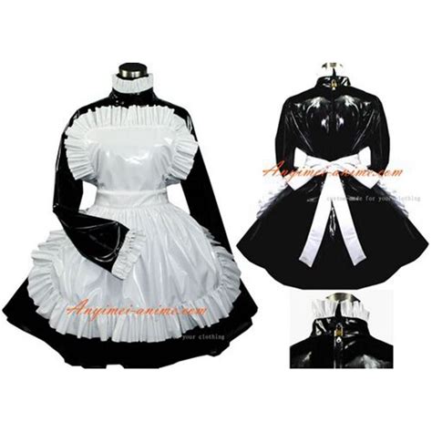 Sexy Sissy Maid Pvc Dress Black Lockable Uniform Cosplay Costume Tailor