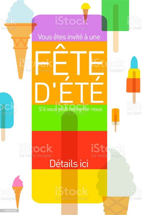 Summer Party Poster With Popsicles And Ice Cream In French Stock