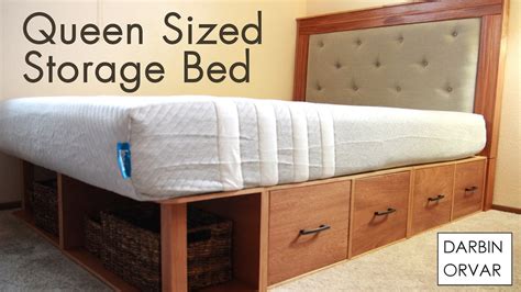 Floating modern platform bed this floating bed has hidden legs that make the frame look like it's floating above the floor. DIY Queen Storage Bed w/ Drawers - YouTube