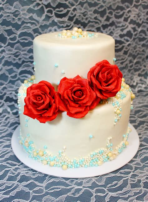 Red And Turquoise Pearl Wedding Cake
