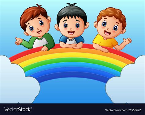 Cartoon Happy Kids On The Rainbow Royalty Free Vector Image