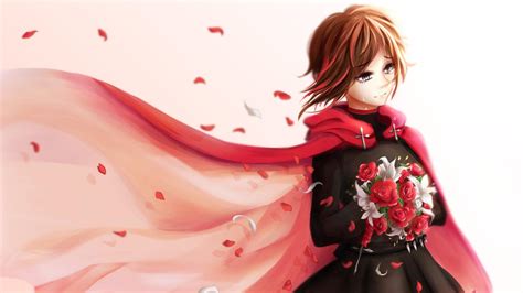 Wallpaper Rwby Ruby Rose Anime Girl Bouquet Hd