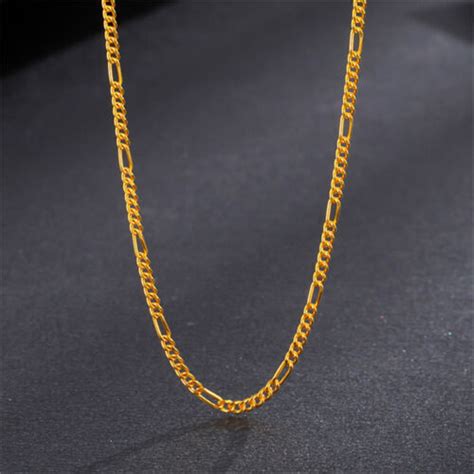 Pure 999 24k Yellow Gold Chain Women Figaro Link Necklace 32 34g 17