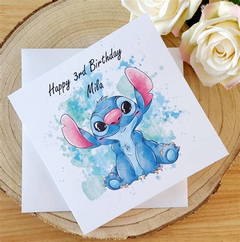 Personalised Stitch Birthday Card 6x6 Lilo And Stitch | Etsy