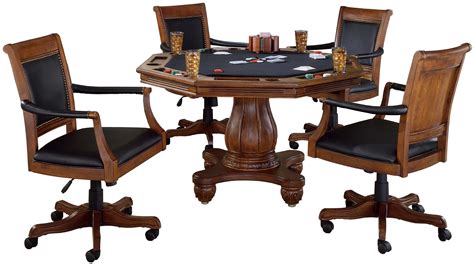 Hillsdale Furniture Kingston Wood 5 Piece Game Table With Caster Chairs