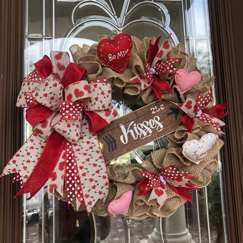 Valentines Day Wreath Made With Burlap And Ribbons Etsy Valentine Day Wreaths How To Make