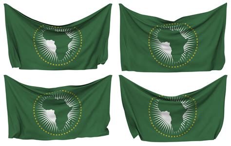 African Union Pinned Flag From Corners Isolated With Different Waving