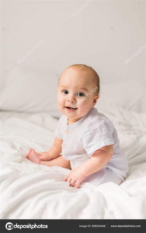 Happy Baby Lying Bed Laughing Generation Alpha Gen Alpha Stock Photo By