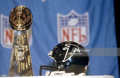 A Close Up Of The Vince Lombardi Trophy Sitting With The Falcons