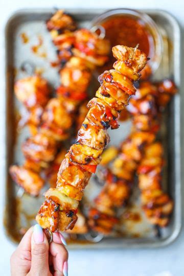 Thread pineapple chunks, chicken, bell pepper, onion, and. BBQ Pineapple Chicken Kabobs - Damn Delicious