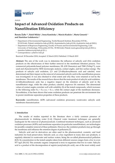 PDF Impact Of Advanced Oxidation Products On Nanofiltration Efficiency
