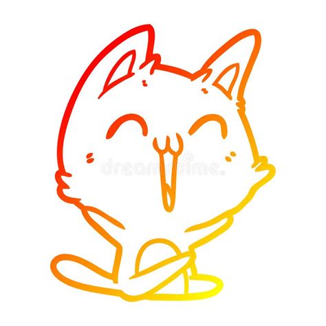 A Creative Warm Gradient Line Drawing Happy Cartoon Cat Meowing Stock