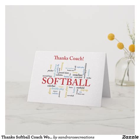 Thanks Softball Coach Words From Group Team Red Thank You Card