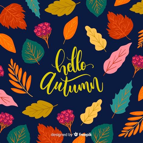 Free Vector Hello Autumn Lettering Background With Leaves