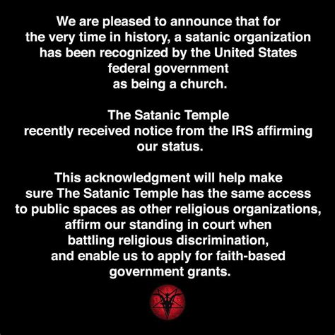 Good News The Satanic Temple Has Won Official Recognition From The