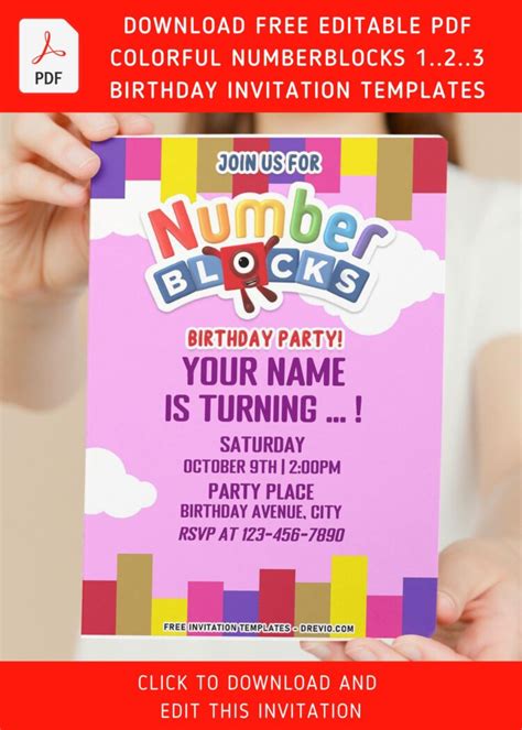 Free Editable Pdf Truly Lovable Numberblocks Birthday Invitation