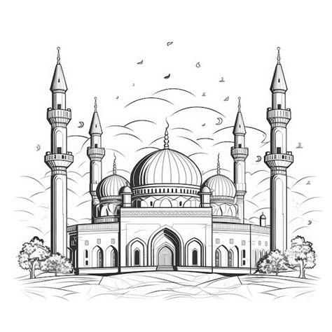 Premium Ai Image Minimalist Islamic Mosque Line Art
