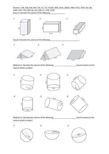 Volume Worksheet With Answers 3d Shapes Teaching Resources