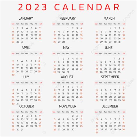 Plantilla De Calendario En Inglés De Año Nuevo 2023 Simple Png Dibujos