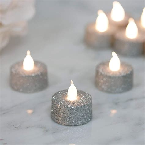 Silver Glitter Led Candles Flameless Candles Led Party Etsy Uk