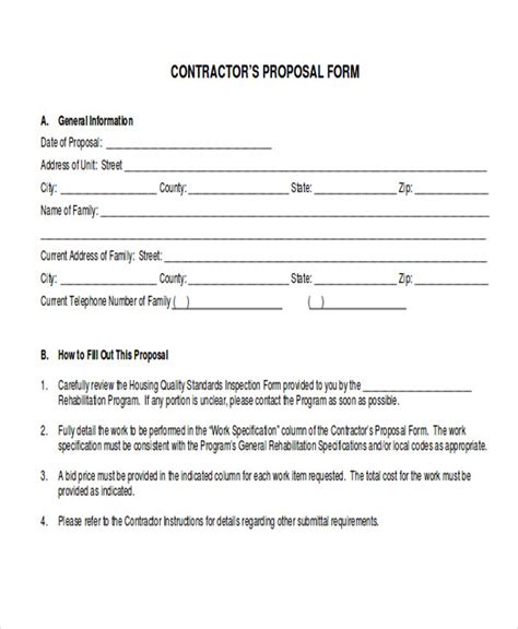 Contractor Proposal Printable Template