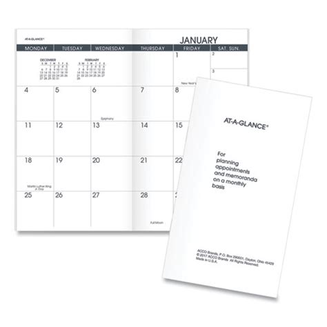 At A Glance Pocket Size Monthly Planner Refill 6 X 35 White Sheets