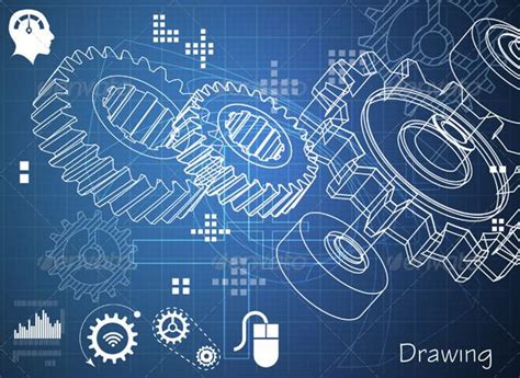 Technical Drawing With Gears Technology Conceptual In 2019